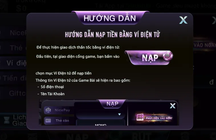 Quy trình nạp tiền bằng ví điện tử siêu chuẩn siêu an toàn.